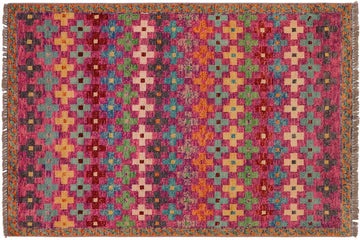 handmade Geometric Balouchi Pink Orange Hand Knotted RECTANGLE 100% WOOL area rug 3' x 5'